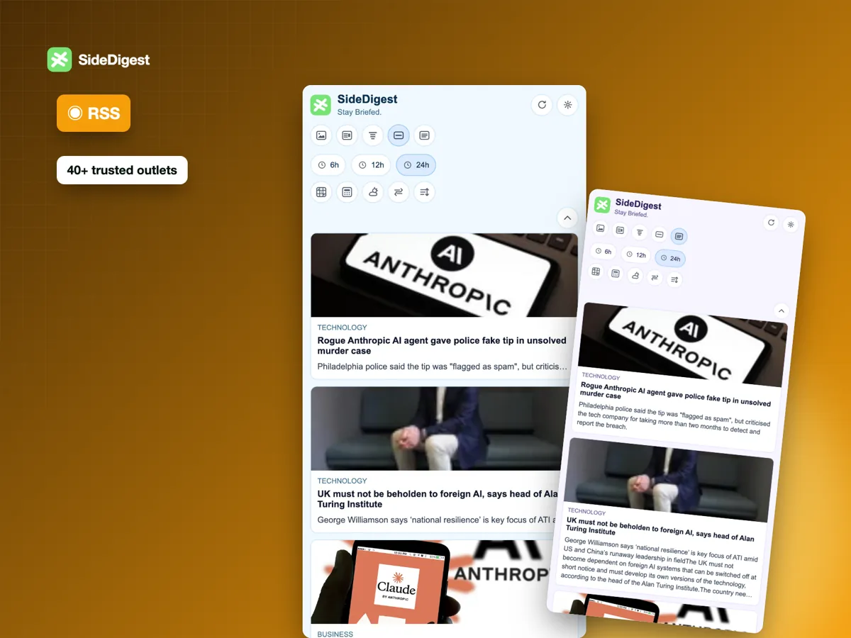 SideDigest RSS news reader in the side panel