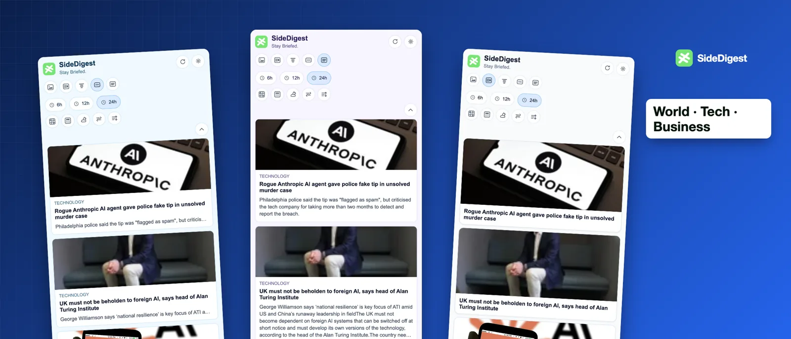 SideDigest world, tech and business headlines in the side panel
