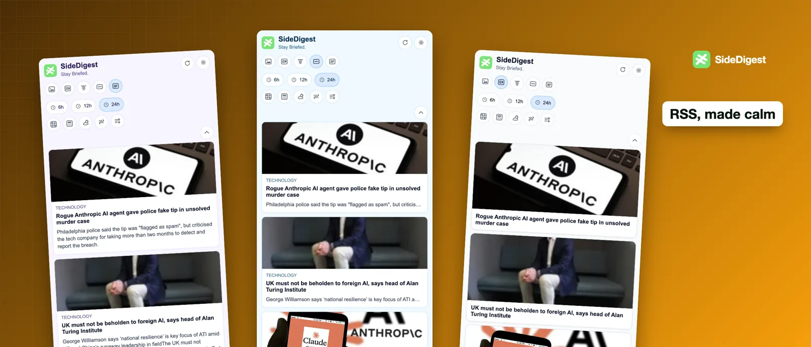 SideDigest RSS feeds with one-line and five-line summaries